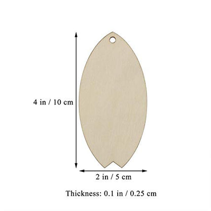 20pcs Surfboard Shape Unfinished Wood Cutouts DIY Crafts Blank Wooden Hanging Gift Tags Ornaments with Ropes for Summer Sea Beach Themed Party