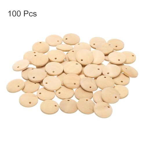 uxcell Round Wooden Discs, 100Pcs 15mm - Log Unfinished Wood Circles with Holes, Wood Ornaments for Crafts, DIY Jewelry Accessories, Birthday Board - WoodArtSupply