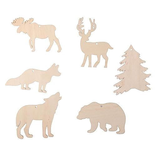 HomeSoGood 60Pcs Wooden Wild Forest Animal Ornaments,Blank Slices,DIY Unfinished Hanging Ornaments, Home Holiday Decoration Cards