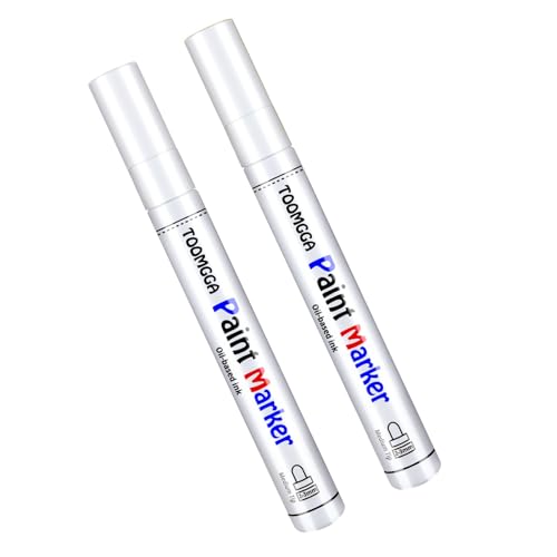 White Paint Pen Permanent Paint Markers - 2 Pack Oil Based Paint Markers, Medium Point, Quick Drying and Waterproof Paint Pens for Rock Painting Car - WoodArtSupply