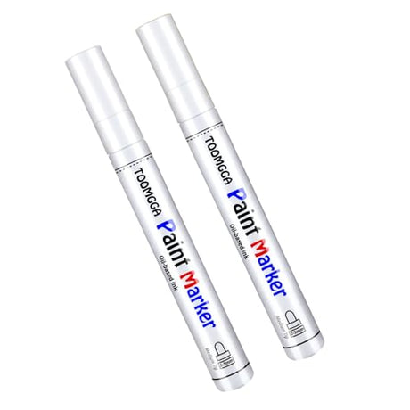 White Paint Pen Permanent Paint Markers - 2 Pack Oil Based Paint Markers, Medium Point, Quick Drying and Waterproof Paint Pens for Rock Painting Car TOOMGGA