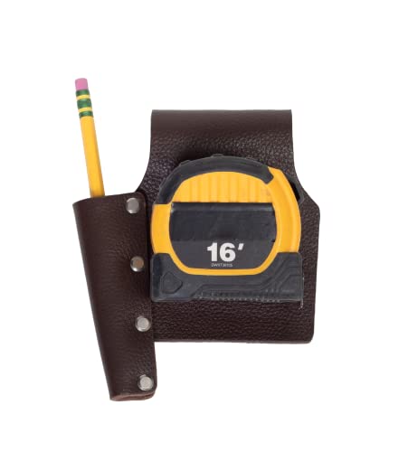 The Wood Shop Mate Heavy Duty Tape Measure Pencil Holder in Top Grain Leather Made to Last A Lifetime (Pencil on Left) Barefoot Custom Creations