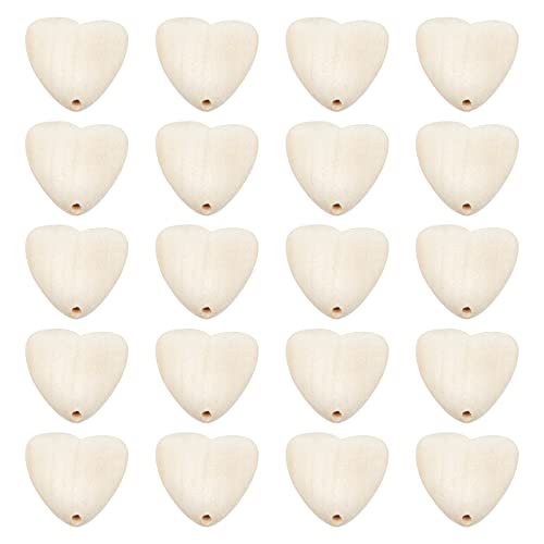 OLYCRAFT 20pcs Natural Wood Heart Beads 30mm Cherry Wooden Beads with 2mm Hole Unfinished Wood Beads Heart Shape Loose Wooden Beads for Crafts DIY OLYCRAFT