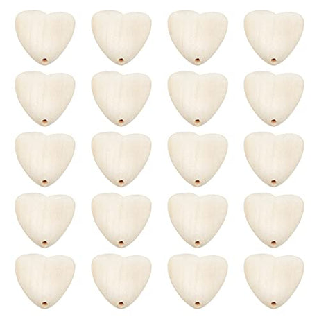 OLYCRAFT 20pcs Natural Wood Heart Beads 30mm Cherry Wooden Beads with 2mm Hole Unfinished Wood Beads Heart Shape Loose Wooden Beads for Crafts DIY OLYCRAFT
