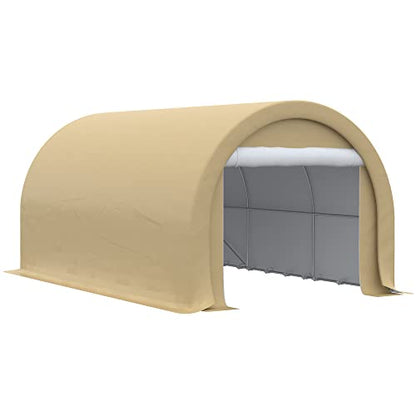 Outsunny 10' x 16' Carport, Heavy Duty Portable Garage Storage Tent with Large Zippered Door, Anti-UV PE Canopy Cover for Car, Truck, Boat, - WoodArtSupply