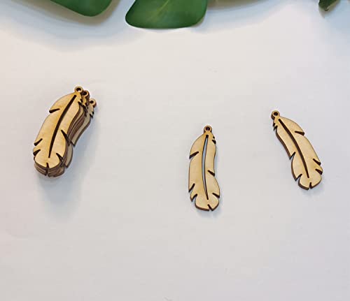 30pcs of Feather Shape DIY Unfinished Wood Jewelry,Laser Cut Natural Wood Earrings Blanks ,Wood Feather Shapes (2'') Yuxuanish