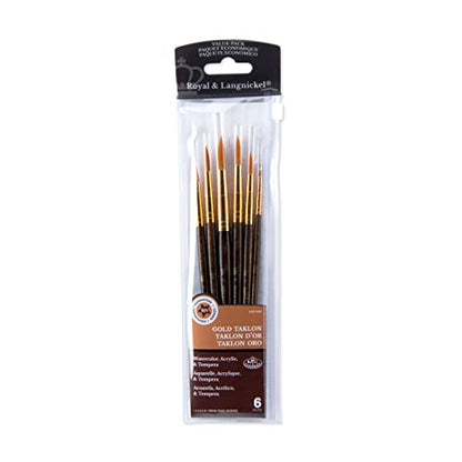 Royal & Langnickel Gold Royal Zip N' Close Taklon Round 6-Piece Brush Set, 10.5 x 2.9 x 0.5 - WoodArtSupply