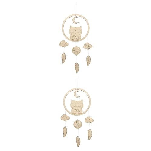DECHOUS 2 Pcs Wind Chime Ornament Baby Nursery Wood Cutout Wood Dream Catcher Dream Catcher Making Kit Baby Nursery Wood Hanging Dream Catchers DECHOUS