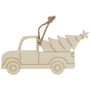 3 Truck Carrying Christmas Tree Ornaments - Wood Unfinished Shape - DIY Wooden Christmas Cutout Decoration - WoodArtSupply