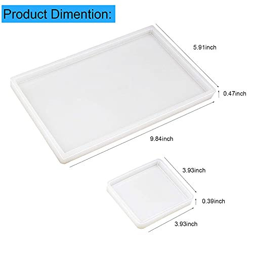 RESINWORLD Resin Tray Mold, 1Pc Thick Rectangle Tray Mold with 4 Pack Square Coaster Molds + 3 Tier Resin Mold, Cake Stand Molds for Resin ResinWorld