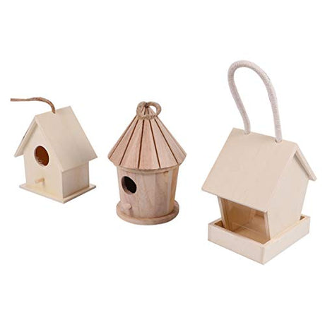 MILISTEN 3Pcs Unfinished Wooden Bird Houses to Paint Unpainted Wooden Birdhouse with Cord, Mini Bird Feeder Houses to Decorate for DIY Crafts, Indoor Milisten