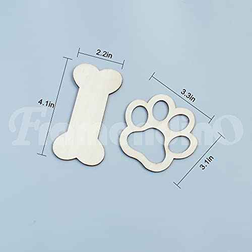 Framendino, 30 Pack Unfinished Wood Dog Bone Cutouts Dog Paw Print Wooden Ornament for DIY Crafts Painting