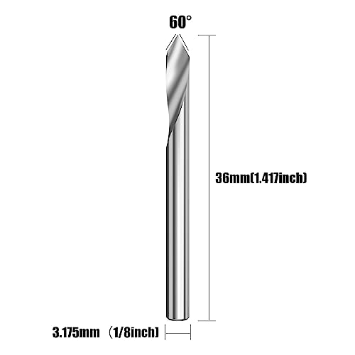 HUHAO Spiral 60 Degree V Groove Engraving Tool Flat Bottom CNC Router Bits 1/8 Inch Shank for Aluminum MDF Hard Wood Copper 5PCS HUHAO