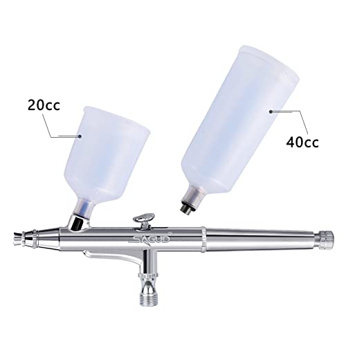SAGUD Airbrush Kit 0.3mm Dual-Action Air Brush Gun with 20cc and 40 cc Plastic Fluid Cups - Extra 0.2mm & 0.5mm Nozzles Needle Air Caps and Quick SAGUD