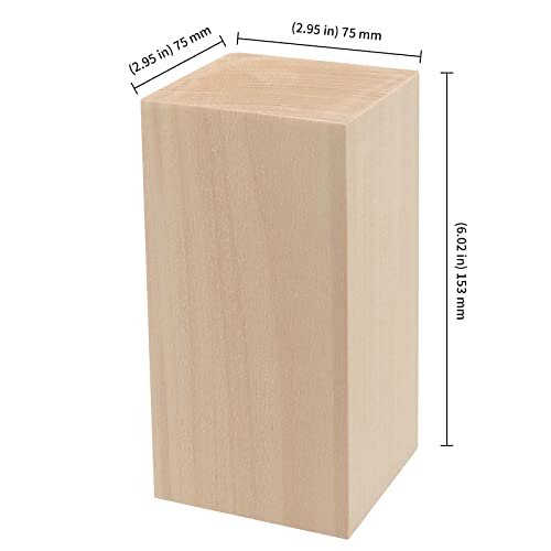 KEILEOHO 4 Pack 6 x 3 x 3 Inches Basswood Carving Blocks, Unfinished Whittling Blocks, Soft Wood Blocks, Kiln Dried Wood Carving Kit for Beginners, KEILEOHO