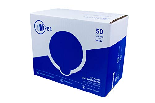 Microfiber Rags in A Box (50 Count) - Mwipes - 10" x 12" Reusable Wipes for Cleaning - Edgeless Terry Towels, Shop Rags, Wash, Dust, Disposable, Microfiber Wholesale