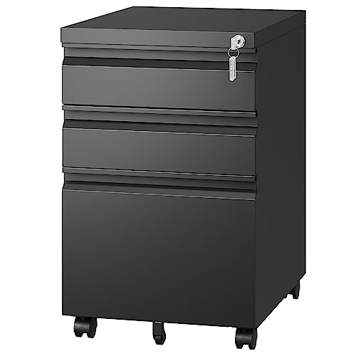 Letaya 3 Drawer Mobile File Cabinet with Lock,Under Desk Metal Filing Cabinets for Home Office Organizer Letters/Legal/A4(Fully Assembled Except - WoodArtSupply