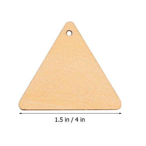 EXCEART 100pcs Wooden Cutouts for Crafts Triangle Wood Cutout Unfinished Painting Wooden Pieces Slices with Hole Pendant Ornaments 40mm EXCEART