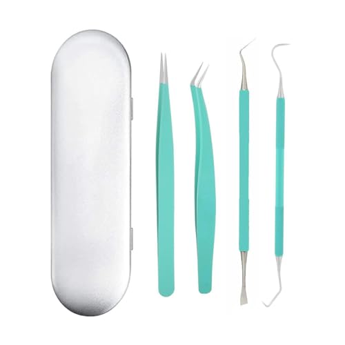 MUZOCT 4Pcs Vinyl Weeding Tool Kits, Stainless Steel Weeder,Hook,Pick,Tweezers Crafting Set Packed with Case - WoodArtSupply