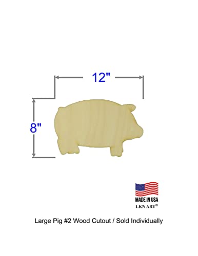 Unfinished Pig #2 Wood Cutout Available in a Variety of Sizes and Thicknesses (1/8" Thickness, Large 12" x 8" (Sold Individually)) - WoodArtSupply