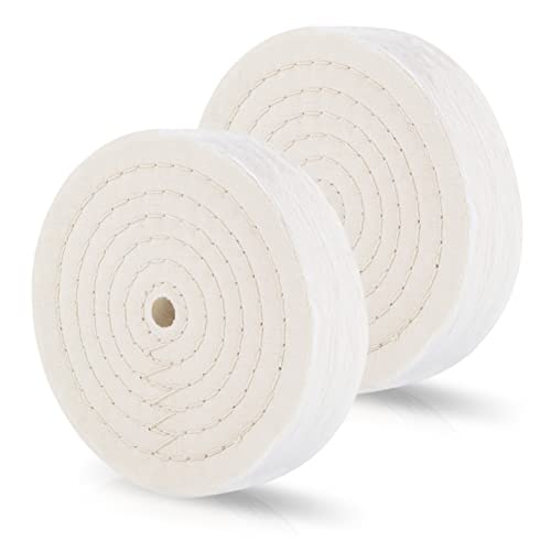 Buffing Wheels for Bench Grinder - 8 Inch Extra Thick Buffing Wheel Fine Cotton Sewn Rigid Treated Spiral with a 1/2” Center Arbor Hole - 80 Ply