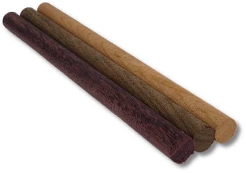 Wooden Dowel Rods - Walnut, Purpleheart, and Cherry in Each Pack - 3/4 x 12 Inch (Pack of 3) - Kiln-Dried Unfinished Natural Hardwood Dowels for dry-tops