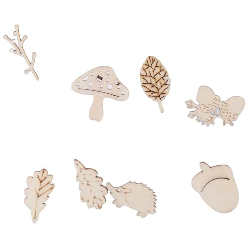 hobbyhub 200Pcs Animals and Plants Wooden Embellishments,Unfinished Wood Cutout Set Forest Animal Leaf Mushroom Craft Pieces Slice Ornament for DIY hobbyhub