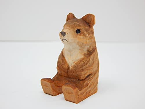 Selsela Brown Bear Grizzly Kodiak Keychain Ring Clip Charm Miniature Wood Mini Figurine Small Animal Selsela