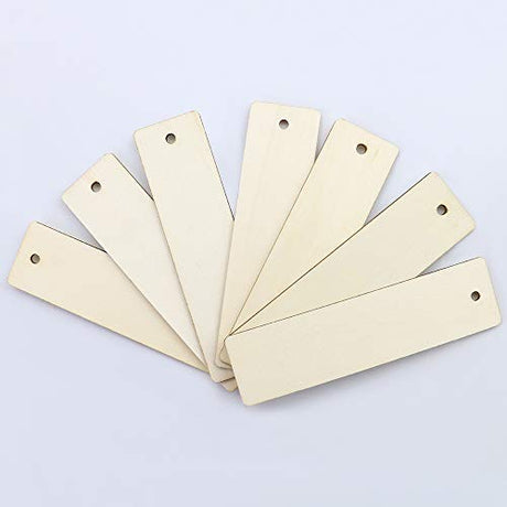 WYKOO 50 Pcs Blank Wooden Gift Tags Labels, Rectangle Wood Crafts DIY Blank Hanging Gift Tags Ornaments with Ropes, Blank Wood Bookmarks, 4.7x1.3 WYKOO