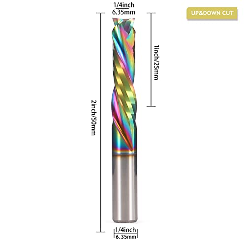 Spiral Router Bits Up Down Compression Bit with DLC Coating, 1/4 inch Cutting Diameter, 1" Cutting Length,1/4 inch Shank Solid Carbide CNC End Mill HOZLY