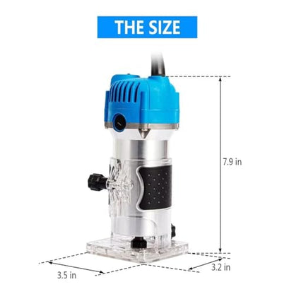 Wood Routers, Electric Wood Trimmer Router Tool, Compact Wood Router Tool Hand Trimmer, Cutting Palmming Tool, 30000 RPM 1/4" Collets 800W 110V，Blue - WoodArtSupply