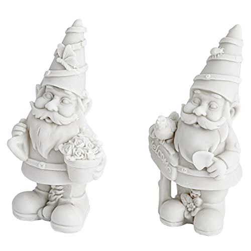 2 Pack Ceramics to Paint - Paint Your Own Garden Gnome Statues, Blank Paintable Ceramics for Adults (5 in) Bright Creations
