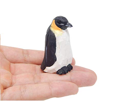 Emperor Penguin - Figurine Arctic Sea Bird Miniature Polar Wooden Art Carved Ornament Small Animals Aquarium Selsela