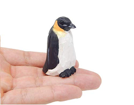 Emperor Penguin - Figurine Arctic Sea Bird Miniature Polar Wooden Art Carved Ornament Small Animals Aquarium Selsela