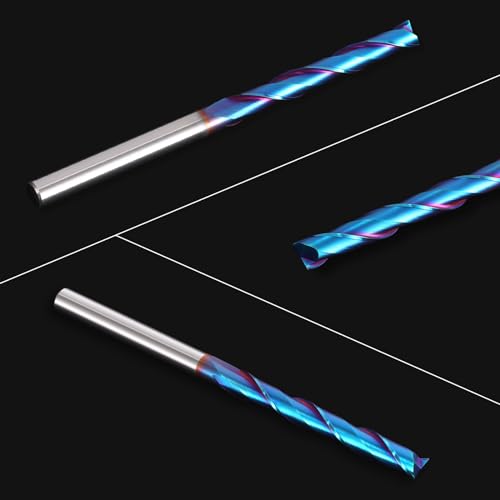 HQMaster Extra Long Spiral Router Bit 1/4 inch Shank Solid Carbide CNC Router Bit with Nano Blue Coating End Mill for Wood Cut Carving (1/4” x 1/4” x HQMaster