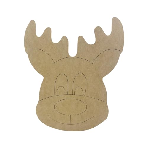 Big Nose Reindeer, Paint by Line, Christmas Shape, Unfinished Craft Shape, Build-A-Cross Build-A-Cross