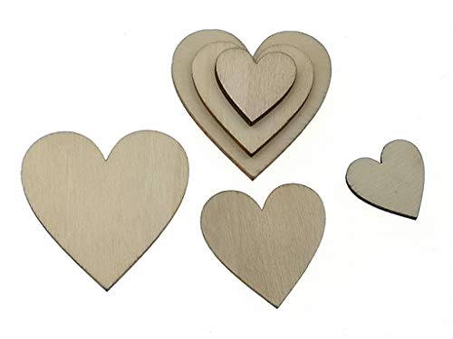 Kinteshun Natural Wood Unfinished Cutout Veneers Slices for Patchwork DIY Crafting Decoration(100pcs,Mixed Sizes,Love Heart Shape) Kinteshun