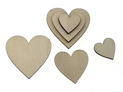 Kinteshun Natural Wood Unfinished Cutout Veneers Slices for Patchwork DIY Crafting Decoration(100pcs,Mixed Sizes,Love Heart Shape)