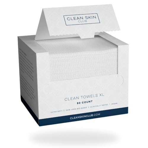 Clean Skin Club Clean Towels XL, 100% USDA Biobased Face Towel, Disposable Face Towelette, Makeup Remover Dry Wipes, Ultra Soft, 50 Ct, 1 Pack CLEAN SKIN CLUB
