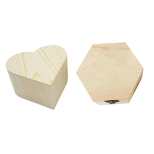 VOSAREA 2pcs Boxes Wooden Soap Flower Boxes Wooden Craft Unfinished Wooden Treasure Chest Retro Hardware Heart-shaped Handmade Box VOSAREA