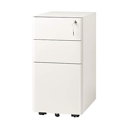 DEVAISE 3-Drawer Slim Vertical File Cabinet, Fully Assembled Except Casters, Legal/Letter Size, White