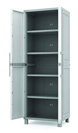 Keter Storage Cabinet with Doors and Shelves for Tool, Home Organization,Large, White & Grey Keter