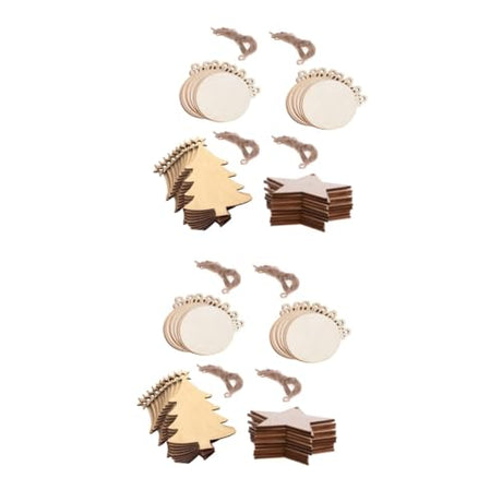 NOLITOY 80 Pcs Christmas Wooden Pendant Christmas Ornaments Unfinished Wood Slices Ornaments Paintable Christmas Hanging Ornaments Wooden Tree Cutout NOLITOY