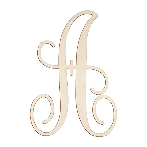 Cursive Wooden Letters A for Wall Decor 14 Inch Large Wooden Letters Unfinished Monogram Wood Letter Crafts Alphabet Sign Cutouts for DIY Painting