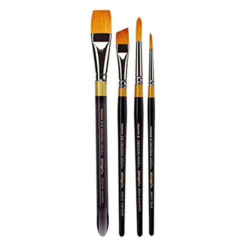 KINGART Original Gold Series Premium Golden Taklon Multimedia Artist Brushes, Painting Tools for Oil, Acrylic, Watercolor and Gouache, Gift Box, Set KINGART