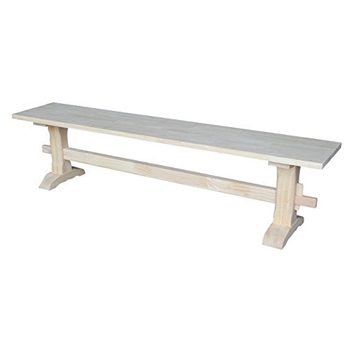 International Concepts Unfinished Solid Hardwood Trestle Bench with Butcher Block Surface for Residential Use, 72"W x 14"D x 17.63"H; Entryway,