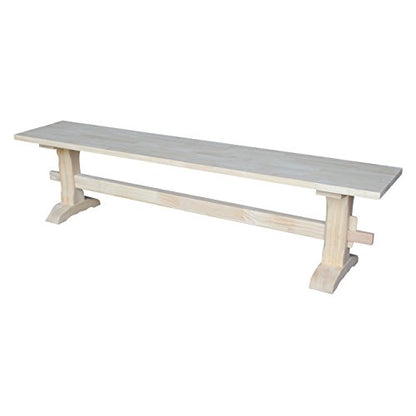 International Concepts Unfinished Solid Hardwood Trestle Bench with Butcher Block Surface for Residential Use, 72"W x 14"D x 17.63"H; Entryway,