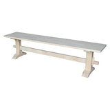 International Concepts Unfinished Solid Hardwood Trestle Bench with Butcher Block Surface for Residential Use, 72"W x 14"D x 17.63"H; Entryway, IC International Concepts
