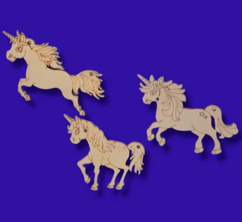 3 Pieces Unicorn Wood Cutout Shapes for Crafts, Unfinished Wood Crafts, Wood Planks for Crafts, Wood Shapes, Craft Wood, Home and Room Decor, Sign Generic