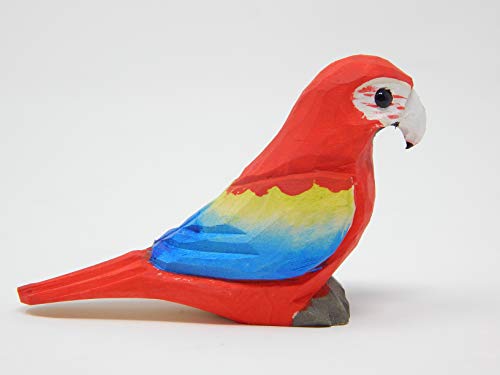 Selsela Scarlet Macaw Red Parrot Figurine Decoration Colorful Tropical Pet Miniature Wooden Bird Art Statue Craft Carved Small Animal Collectible Selsela